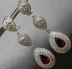 ESTATE LARGE 4.3CT DIAMOND & AAA GARNET 14K WHITE GOLD CLIP ON HANGING EARRINGS