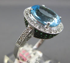6.14CT DIAMOND & AQUAMARINE & TSAVORITE 14K WHITE & BLACK GOLD 3D OVAL HALO RING