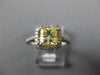 ESTATE 1.65CT WHITE & FANCY YELLOW DIAMOND PLATINUM SQUARE HALO ENGAGEMENT RING