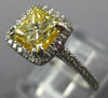 ESTATE 1.65CT WHITE & FANCY YELLOW DIAMOND PLATINUM SQUARE HALO ENGAGEMENT RING