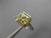 ESTATE 1.65CT WHITE & FANCY YELLOW DIAMOND PLATINUM SQUARE HALO ENGAGEMENT RING