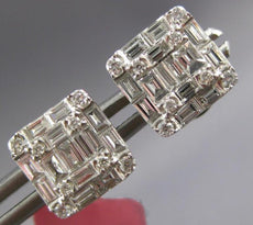 1.16CT DIAMOND 18KT WHITE GOLD ROUND & BAGUETTE INVISIBLE SQUARE STUD EARRINGS