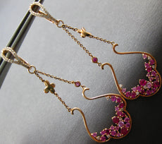 LARGE 2.19CT DIAMOND & AAA PINK SAPPHIRE 14KT ROSE GOLD FLORAL HANGING EARRINGS