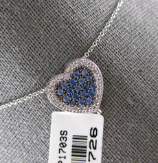.56CT DIAMOND & AAA SAPPHIRE 14KT WHITE GOLD PAVE HEART SLIDER FLOATING PENDANT