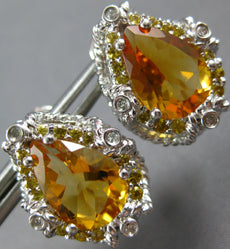 LARGE 7.71CT DIAMOND & CITRINE & YELLOW SAPPHIRE 14K WHITE GOLD HANGING EARRINGS