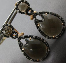 12.94CT WHITE & BLACK DIAMOND & AAA SMOKEY TOPAZ 14KT ROSE GOLD HANGING EARRINGS