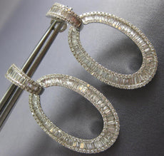 LARGE 4.34CT DIAMOND 18KT WHITE GOLD ROUND & BAGUETTE OPEN OVAL HANGING EARRINGS