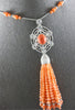 LARGE & LONG 102.87CT DIAMOND & AAA CORAL 18KT WHITE GOLD 3D CHANDELIER NECKLACE