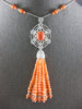 LARGE & LONG 102.87CT DIAMOND & AAA CORAL 18KT WHITE GOLD 3D CHANDELIER NECKLACE