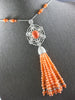 LARGE & LONG 102.87CT DIAMOND & AAA CORAL 18KT WHITE GOLD 3D CHANDELIER NECKLACE
