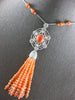 LARGE & LONG 102.87CT DIAMOND & AAA CORAL 18KT WHITE GOLD 3D CHANDELIER NECKLACE