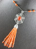 LARGE & LONG 102.87CT DIAMOND & AAA CORAL 18KT WHITE GOLD 3D CHANDELIER NECKLACE