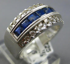 WIDE 1.93CT DIAMOND AAA SAPPHIRE 14KT WHITE GOLD PRINCESS 3 ROW ANNIVERSARY RING