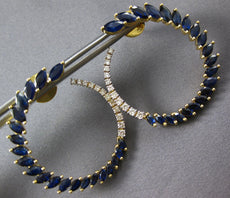 LARGE 4.30CT DIAMOND & AAA SAPPHIRE 14KT YELLOW GOLD 3D SIDEWAY HANGING EARRINGS