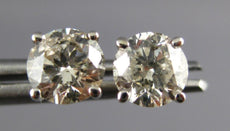 ESTATE 1.45CT DIAMOND 14K WHITE GOLD CLASSIC ROUND 4 PRONG MARTINI STUD EARRINGS