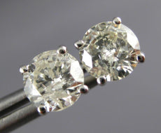ESTATE 1.67CT DIAMOND 14K WHITE GOLD CLASSIC ROUND 4 PRONG MARTINI STUD EARRINGS