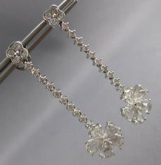 ANTIQUE LARGE ROSE CUT 3.70CT DIAMOND 18KT WHITE GOLD 3D FLOWER HANGING EARRINGS