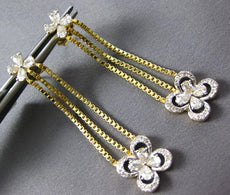 ESTATE 1.42CT DIAMOND 14KT YELLOW GOLD 3D 4 LEAF CLOVER FLOWER HANGING EARRINGS