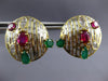 LARGE 12.56CT DIAMOND & AAA RUBY & EMERALD 14KT YELLOW GOLD 3D CLIP ON EARRINGS