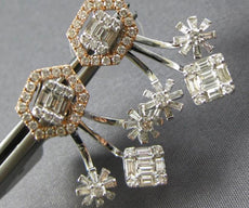 1.55CT DIAMOND 14KT WHITE & ROSE GOLD ROUND & BAGUETTE JACKET HANGING EARRINGS