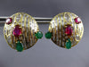 LARGE 12.56CT DIAMOND & AAA RUBY & EMERALD 14KT YELLOW GOLD 3D CLIP ON EARRINGS