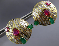 LARGE 12.56CT DIAMOND & AAA RUBY & EMERALD 14KT YELLOW GOLD 3D CLIP ON EARRINGS