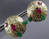 LARGE 12.56CT DIAMOND & AAA RUBY & EMERALD 14KT YELLOW GOLD 3D CLIP ON EARRINGS