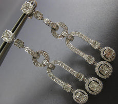 LARGE 2.90CT DIAMOND 18KT WHITE GOLD 3D ROUND & BAGUETTE OVAL HANGING EARRINGS