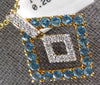 2.17CT DIAMOND & AAA BLUE TOPAZ 18KT YELLOW GOLD SIDEWAYS FUN FLOATING PENDANT