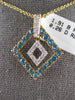 2.17CT DIAMOND & AAA BLUE TOPAZ 18KT YELLOW GOLD SIDEWAYS FUN FLOATING PENDANT