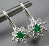 ESTATE .53CT DIAMOND & EMERALD 14KT WHITE GOLD FLOWER LEVERBACK HANGING EARRINGS