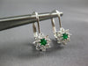 ESTATE .53CT DIAMOND & EMERALD 14KT WHITE GOLD FLOWER LEVERBACK HANGING EARRINGS