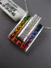 LARGE 2.67CT DIAMOND & AAA RAINBOW SAPPHIRE 14KT WHITE GOLD PRINCESS CUT PENDANT