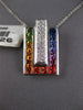 LARGE 2.67CT DIAMOND & AAA RAINBOW SAPPHIRE 14KT WHITE GOLD PRINCESS CUT PENDANT