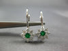 ESTATE .53CT DIAMOND & EMERALD 14KT WHITE GOLD FLOWER LEVERBACK HANGING EARRINGS