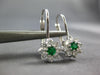 ESTATE .53CT DIAMOND & EMERALD 14KT WHITE GOLD FLOWER LEVERBACK HANGING EARRINGS