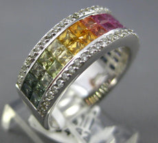 3.70CT DIAMOND & AAA RAINBOW SAPPHIRE 14K WHITE GOLD PRINCESS INVISIBLE FUN RING
