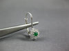 ESTATE .53CT DIAMOND & EMERALD 14KT WHITE GOLD FLOWER LEVERBACK HANGING EARRINGS