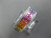 3.70CT DIAMOND & AAA RAINBOW SAPPHIRE 14K WHITE GOLD PRINCESS INVISIBLE FUN RING