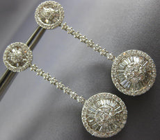EXTRA LARGE 4.3CT DIAMOND 18K WHITE GOLD ROUND & BAGUETTE ROUND HANGING EARRINGS