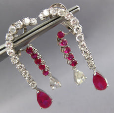 8.35CT DIAMOND & AAA RUBY 14KT WHITE GOLD 3D ROUND & PEAR SHAPE CLIP ON EARRINGS