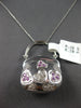 LARGE .41CT DIAMOND & AAA PINK SAPPHIRE 14K WHITE GOLD MULTI HEART PURSE PENDANT
