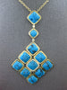 LARGE .50CT DIAMOND & AAA TURQUOISE 14KT YELLOW GOLD MULTI SQUARE FUN NECKLACE