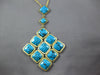 LARGE .50CT DIAMOND & AAA TURQUOISE 14KT YELLOW GOLD MULTI SQUARE FUN NECKLACE