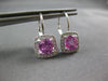 3.0CT DIAMOND & PINK TOPAZ 14KT WHITE GOLD CUSHION SQUARE HALO HANGING EARRINGS