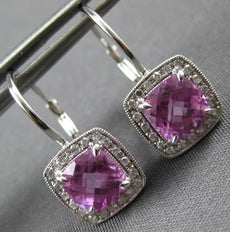3.0CT DIAMOND & PINK TOPAZ 14KT WHITE GOLD CUSHION SQUARE HALO HANGING EARRINGS