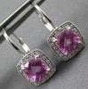 3.0CT DIAMOND & PINK TOPAZ 14KT WHITE GOLD CUSHION SQUARE HALO HANGING EARRINGS