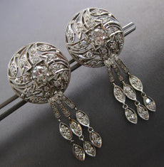 ANTIQUE 4.23CT DIAMOND 14KT WHITE GOLD 3D CIRCULAR MULTI LEAF HANGING EARRINGS
