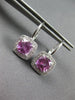 3.0CT DIAMOND & PINK TOPAZ 14KT WHITE GOLD CUSHION SQUARE HALO HANGING EARRINGS
