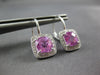 3.0CT DIAMOND & PINK TOPAZ 14KT WHITE GOLD CUSHION SQUARE HALO HANGING EARRINGS